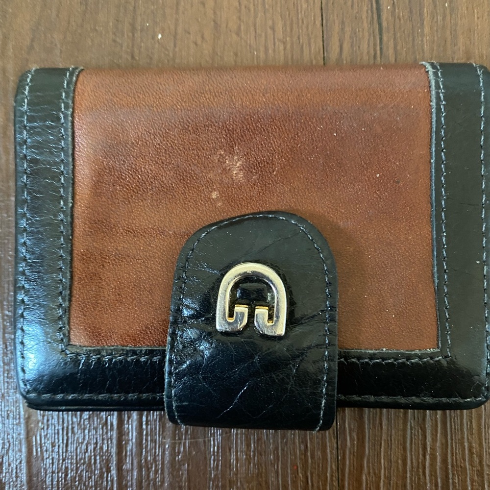 Vintage Noymer 1960s brown black 100% real leather Europa hide wallet key holder